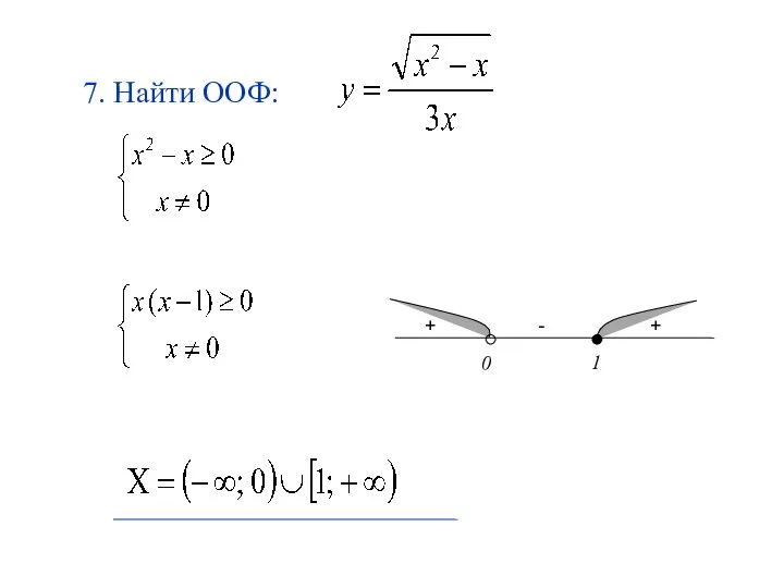 7. Найти ООФ: 0 1 + + -