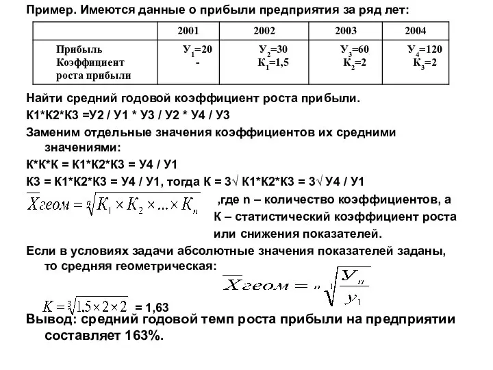 Пример. Имеются данные о прибыли предприятия за ряд лет: Найти средний