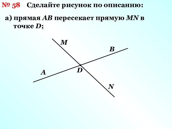 № 58 Сделайте рисунок по описанию: а) прямая АВ пересекает прямую