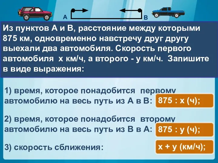 Из пунктов A и В, расстояние между которыми 875 км, одновременно