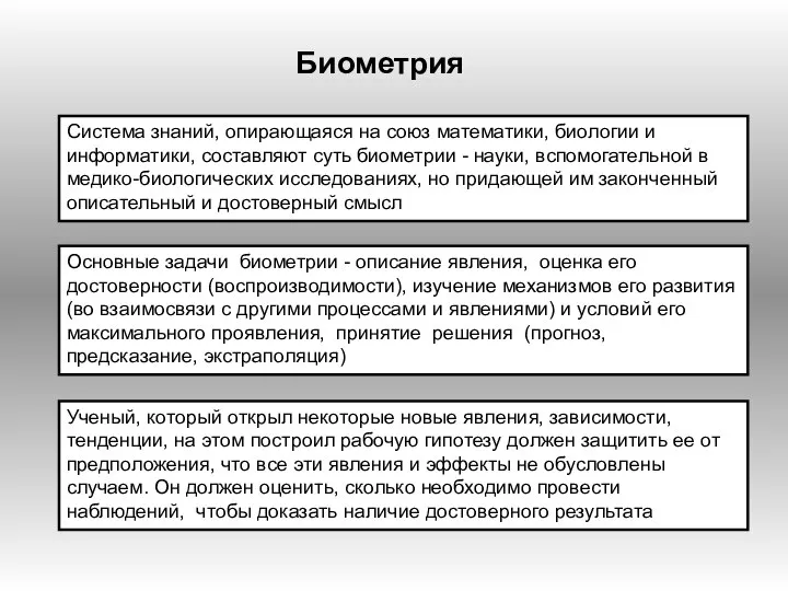 Биометрия Cистема знаний, опирающаяся на союз математики, биологии и информатики, составляют