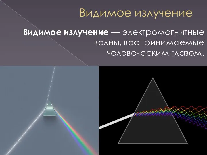 Видимое излучение Видимое излучение — электромагнитные волны, воспринимаемые человеческим глазом.