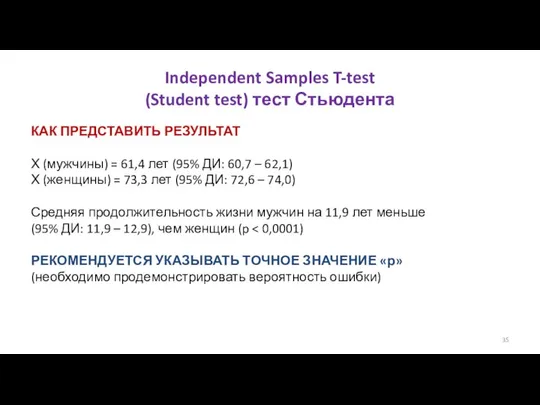 Independent Samples T-test (Student test) тест Стьюдента КАК ПРЕДСТАВИТЬ РЕЗУЛЬТАТ Х