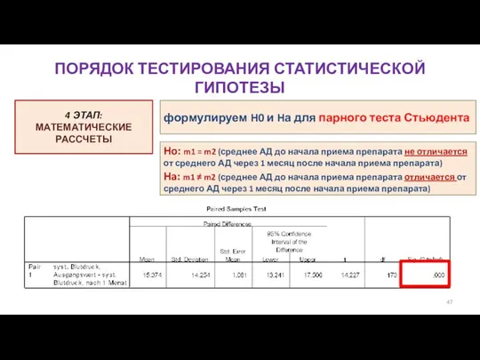 ПОРЯДОК ТЕСТИРОВАНИЯ СТАТИСТИЧЕСКОЙ ГИПОТЕЗЫ Ho: m1 = m2 (среднее АД до