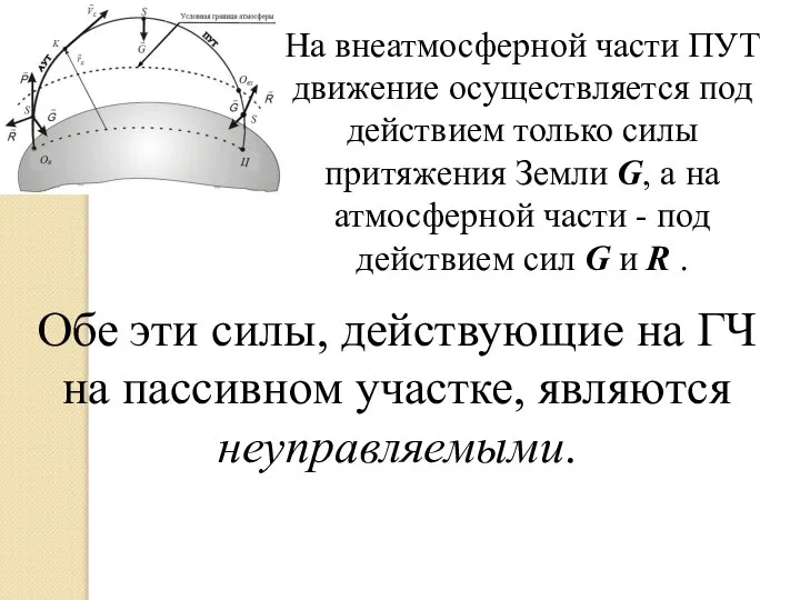 На внеатмосферной части ПУТ движение осуществляется под действием только силы притяжения