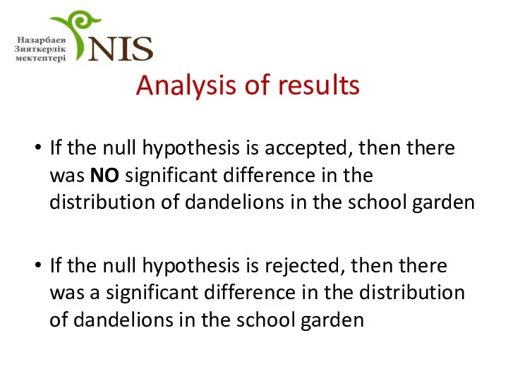 Analysis of results If the null hypothesis is accepted, then there