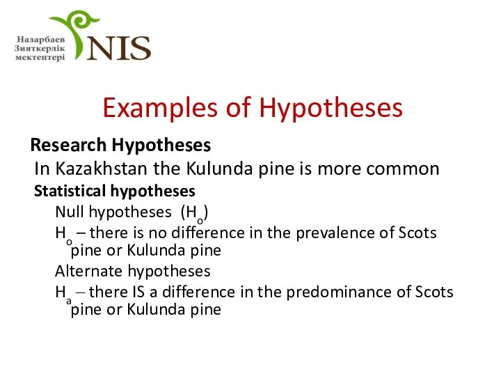 Examples of Hypotheses Research Hypotheses In Kazakhstan the Kulunda pine is