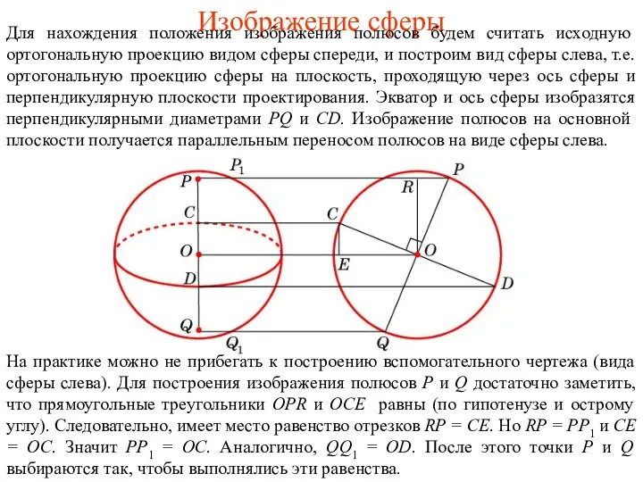 Изображение сферы Для нахождения положения изображения полюсов будем считать исходную ортогональную