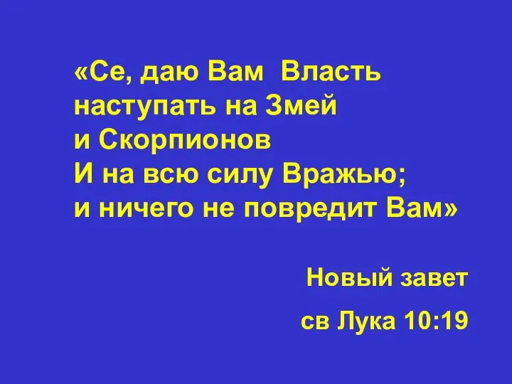 Новый завет св Лука 10:19 «Се, даю Вам Власть наступать на