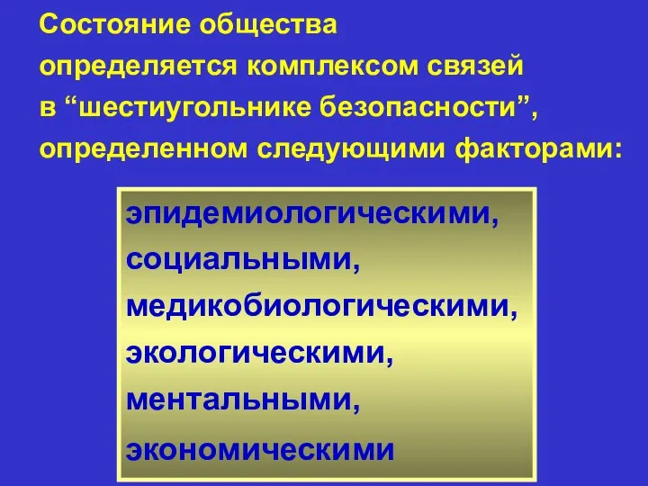 Состояние общества определяется комплексом связей в “шестиугольнике безопасности”, определенном следующими факторами: