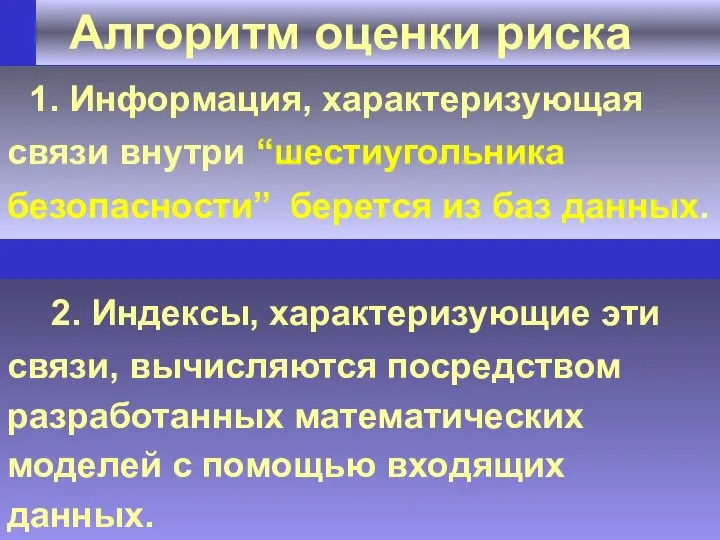 1. Информация, характеризующая связи внутри “шестиугольника безопасности” берется из баз данных.