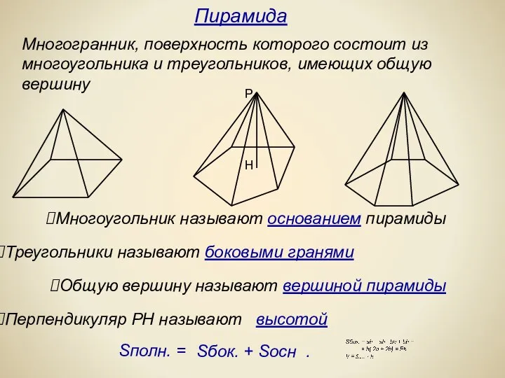 Многогранник, поверхность которого состоит из многоугольника и треугольников, имеющих общую вершину