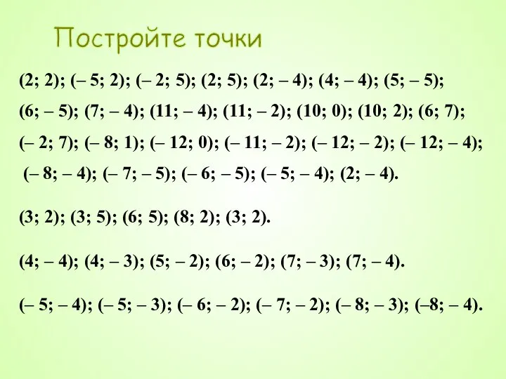 Постройте точки (2; 2); (– 5; 2); (– 2; 5); (2;