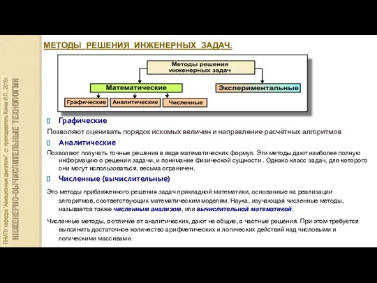 МЕТОДЫ РЕШЕНИЯ ИНЖЕНЕРНЫХ ЗАДАЧ. Графические Позволяют оценивать порядок искомых величин и