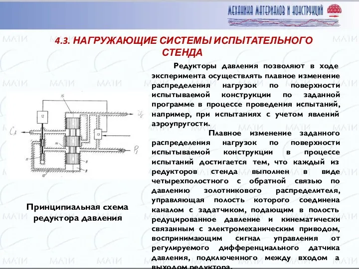 Редукторы давления позволяют в ходе эксперимента осуществлять плавное изменение распределения нагрузок