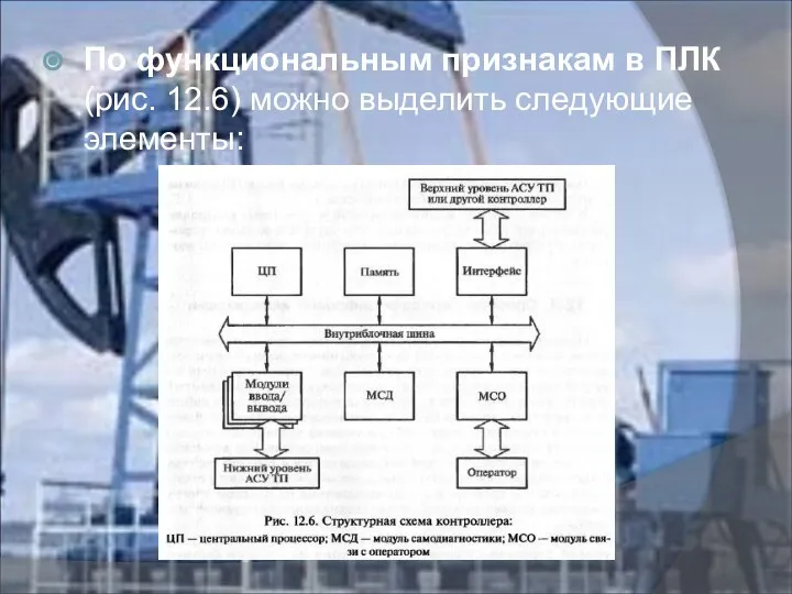 По функциональным признакам в ПЛК (рис. 12.6) можно выделить следующие элементы: