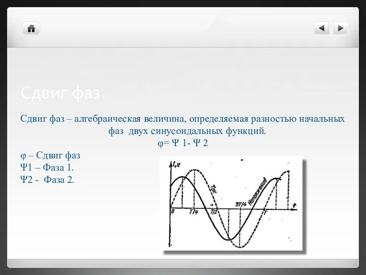 Сдвиг фаз. Сдвиг фаз – алгебраическая величина, определяемая разностью начальных фаз