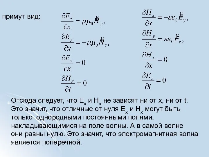 примут вид: Отсюда следует, что Ех и Нх не зависят ни