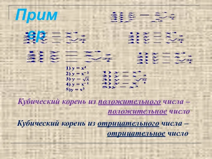 Пример Кубический корень из положительного числа – положительное число Кубический корень