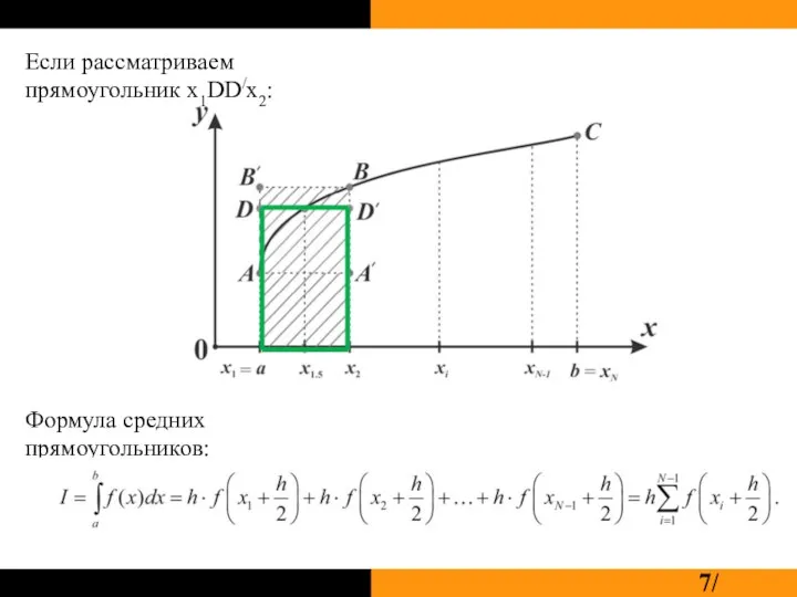 Если рассматриваем прямоугольник x1DD/x2: Формула средних прямоугольников: