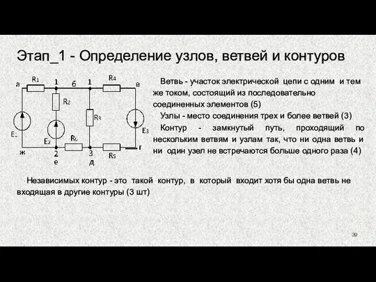 Этап_1 - Определение узлов, ветвей и контуров Ветвь - участок электрической