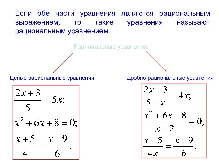 Если обе части уравнения являются рациональным выражением, то такие уравнения называют