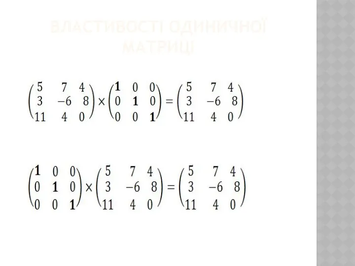 ВЛАСТИВОСТІ ОДИНИЧНОЇ МАТРИЦІ