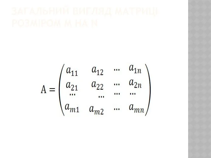 ЗАГАЛЬНИЙ ВИГЛЯД МАТРИЦІ РОЗМІРОМ M НА N