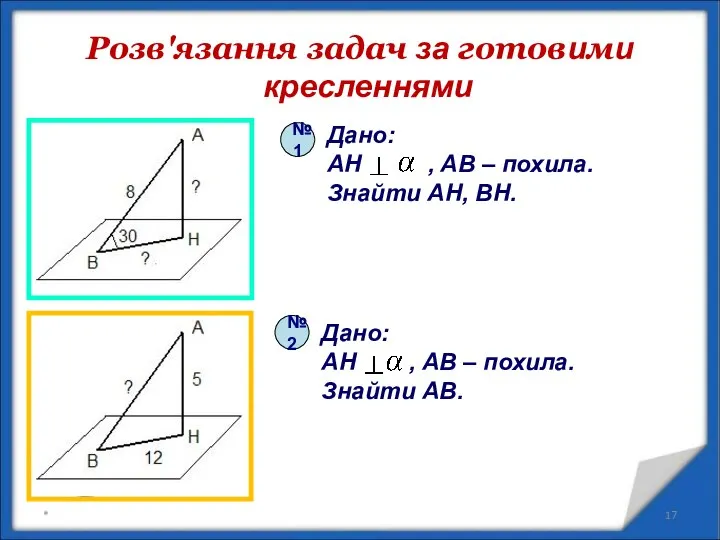 Розв'язання задач за готовими кресленнями * Дано: AH , AB –