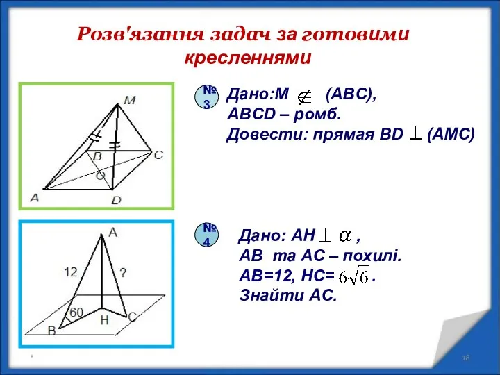 Розв'язання задач за готовими кресленнями * №4 №3 Дано:M (ABC), ABCD