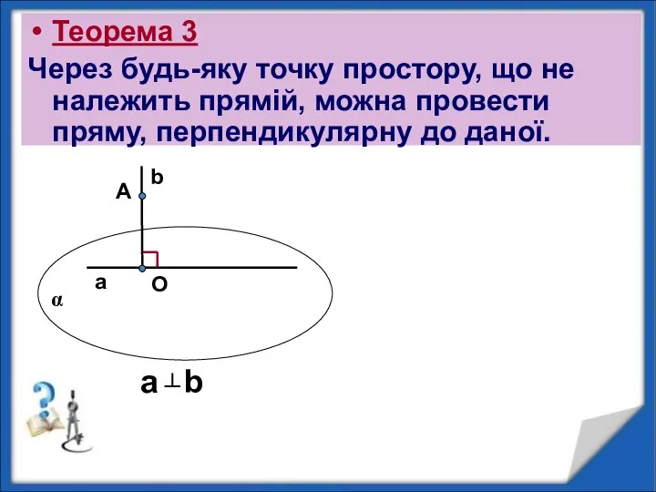 Теорема 3 Через будь-яку точку простору, що не належить прямій, можна