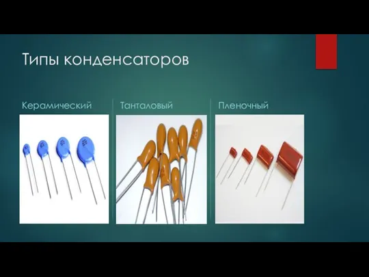 Типы конденсаторов Керамический Танталовый Пленочный