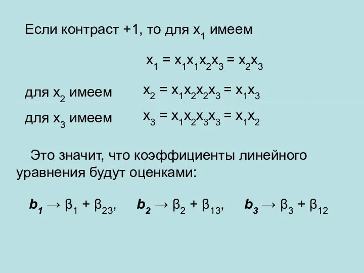 Это значит, что коэффициенты линейного уравнения будут оценками: х1 = х1х1х2х3