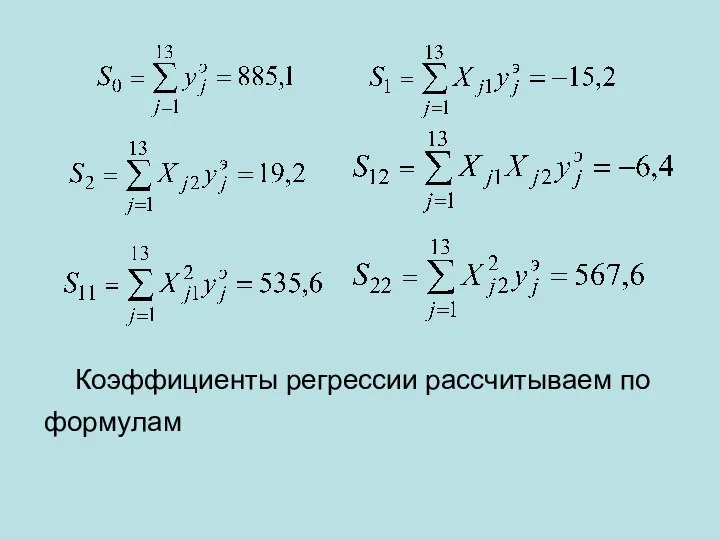 Коэффициенты регрессии рассчитываем по формулам