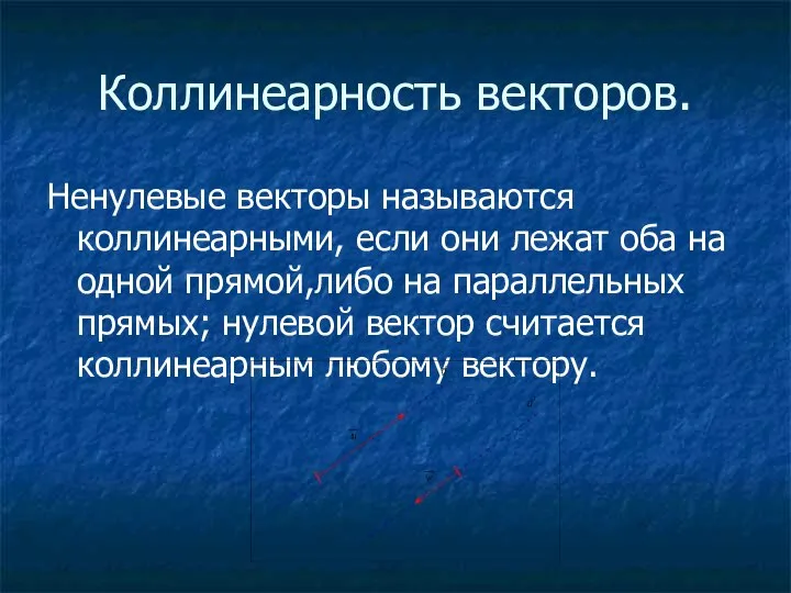 Коллинеарность векторов. Ненулевые векторы называются коллинеарными, если они лежат оба на