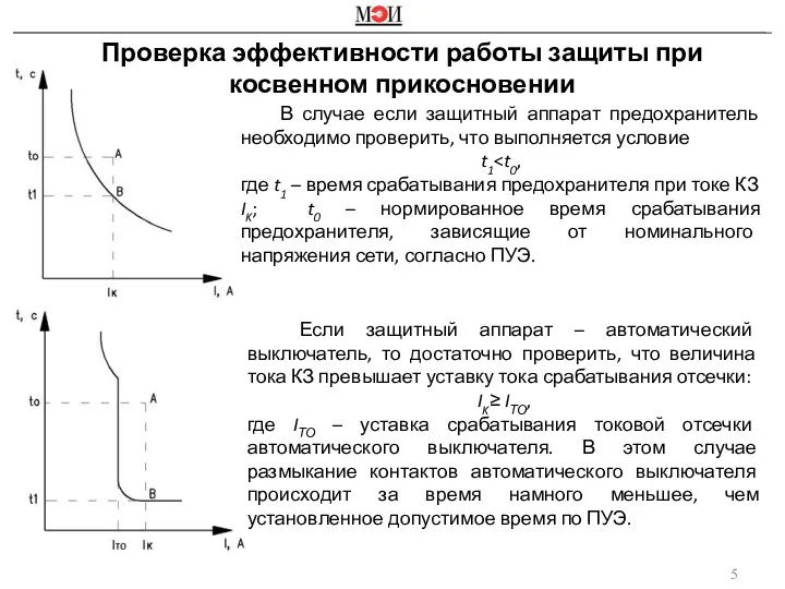 В случае если защитный аппарат предохранитель необходимо проверить, что выполняется условие