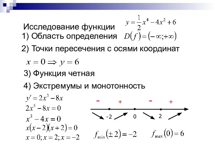 Исследование функции 2) Точки пересечения с осями координат 1) Область определения