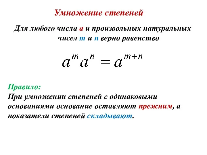 Для любого числа а и произвольных натуральных чисел m и n