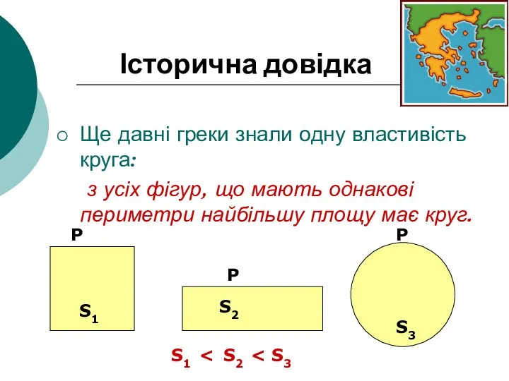 Історична довідка Ще давні греки знали одну властивість круга: з усіх