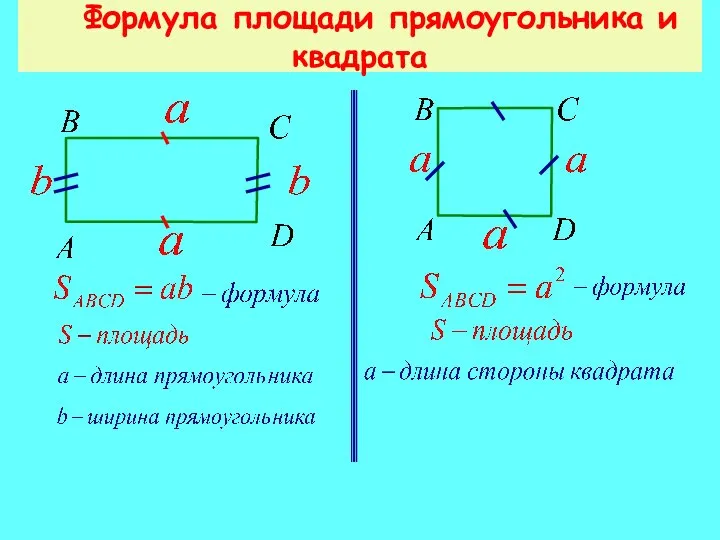 Формула площади прямоугольника и квадрата