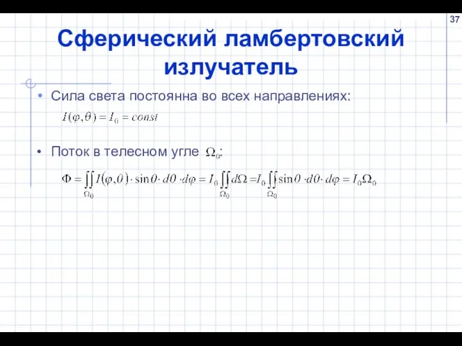 Сферический ламбертовский излучатель Сила света постоянна во всех направлениях: