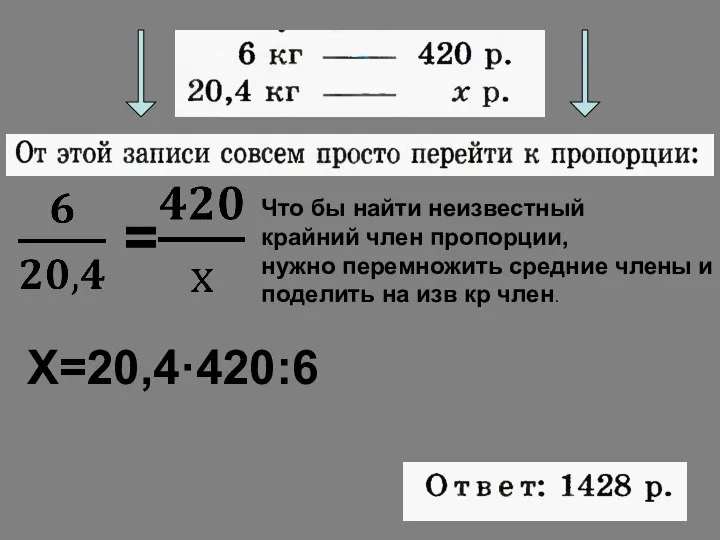 Что бы найти неизвестный крайний член пропорции, нужно перемножить средние члены