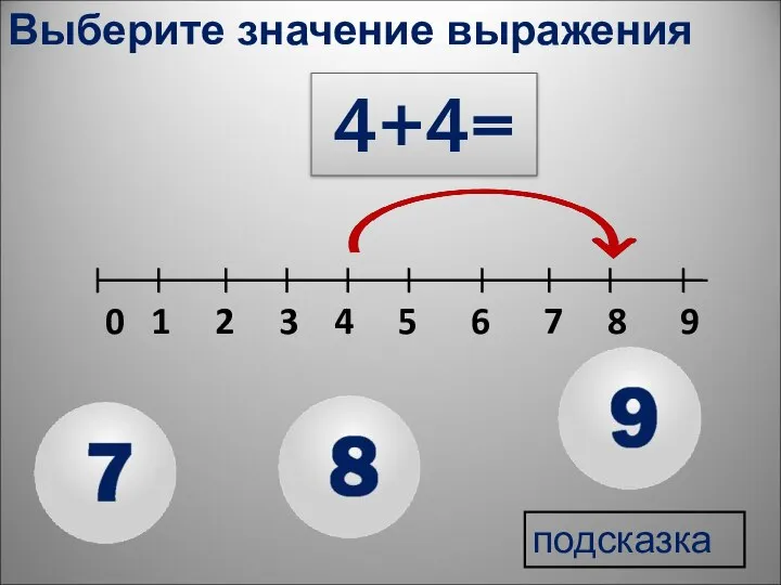 подсказка 4+4= Выберите значение выражения 0 1 2 3 4 5 6 7 8 9