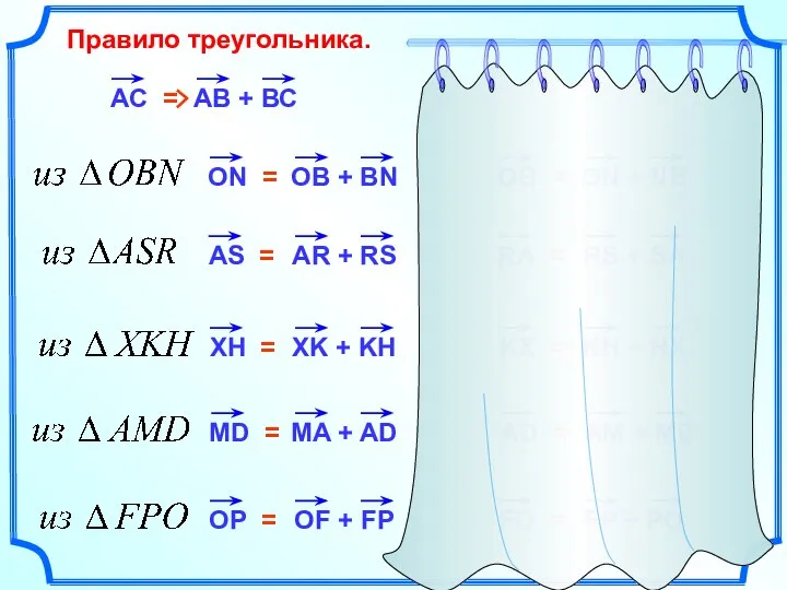 Правило треугольника. АС = OB = RA = KX = AD = FO =