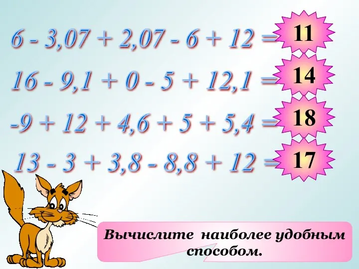 Вычислите наиболее удобным способом. 6 - 3,07 + 2,07 - 6