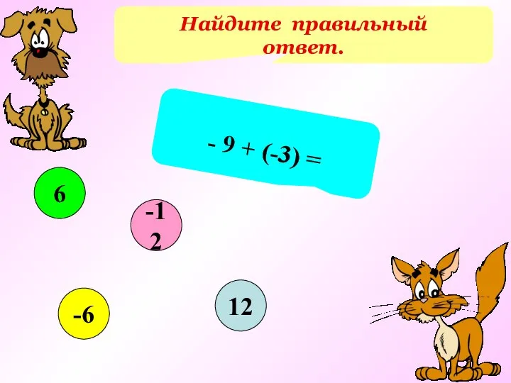 Найдите правильный ответ. - 9 + (-3) = 12 -6 6 -12