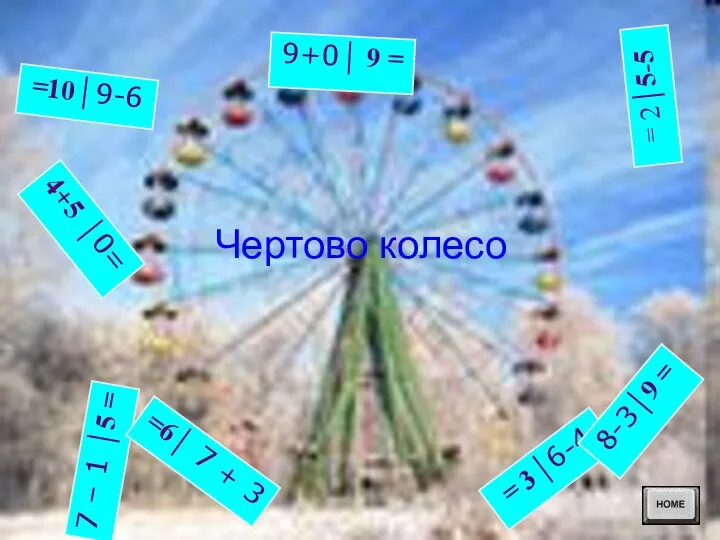 Чертово колесо 7 – 1 │5 = =6│ 7 + 3