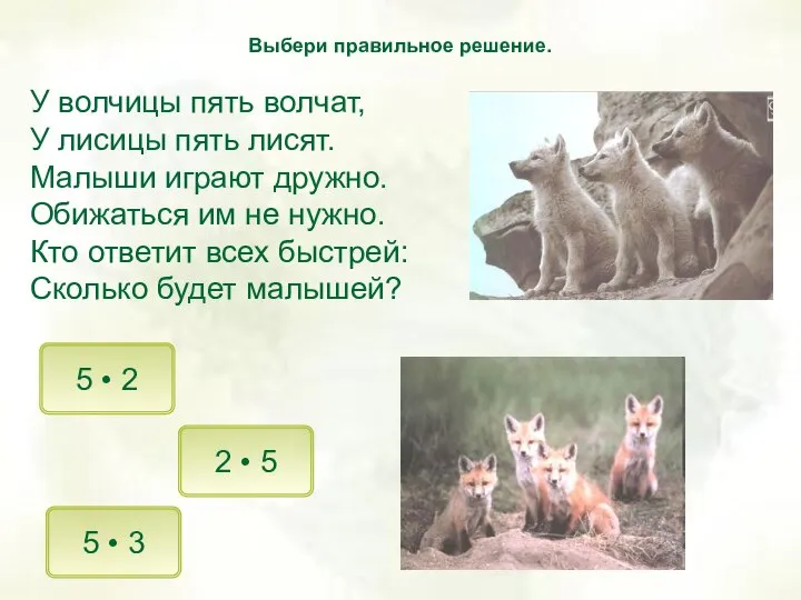 У волчицы пять волчат, У лисицы пять лисят. Малыши играют дружно.