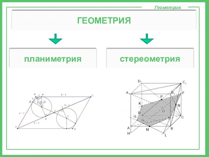 Геометрия ГЕОМЕТРИЯ планиметрия стереометрия