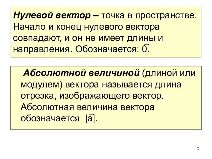 Нулевой вектор – точка в пространстве. Начало и конец нулевого вектора